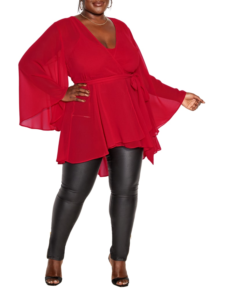 Front of a model wearing a size XXS TUNIC FLEETWOOD in Love Red by City Chic. | dia_product_style_image_id:252386